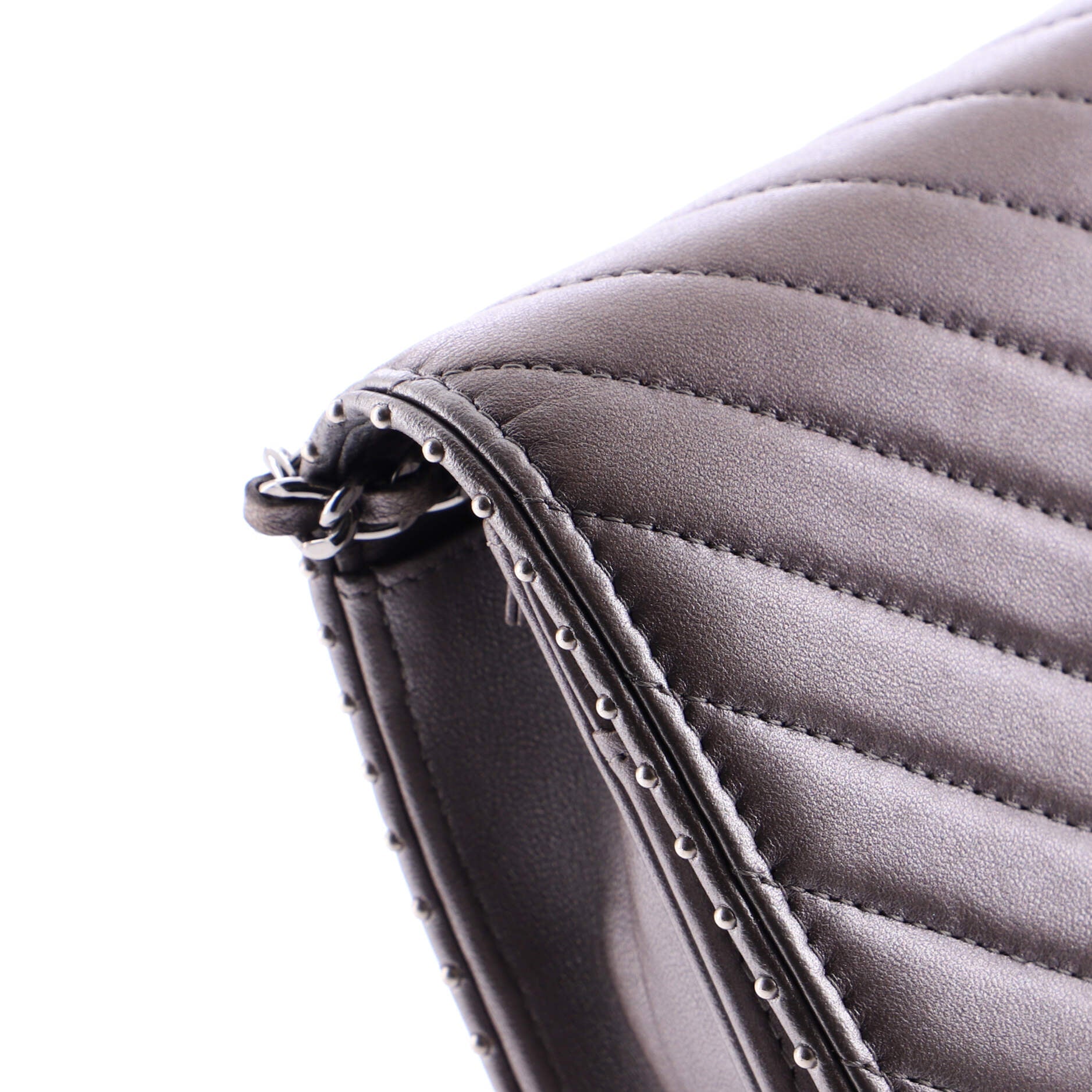 Wallet on Chain Chevron Lambskin with Studded Detail