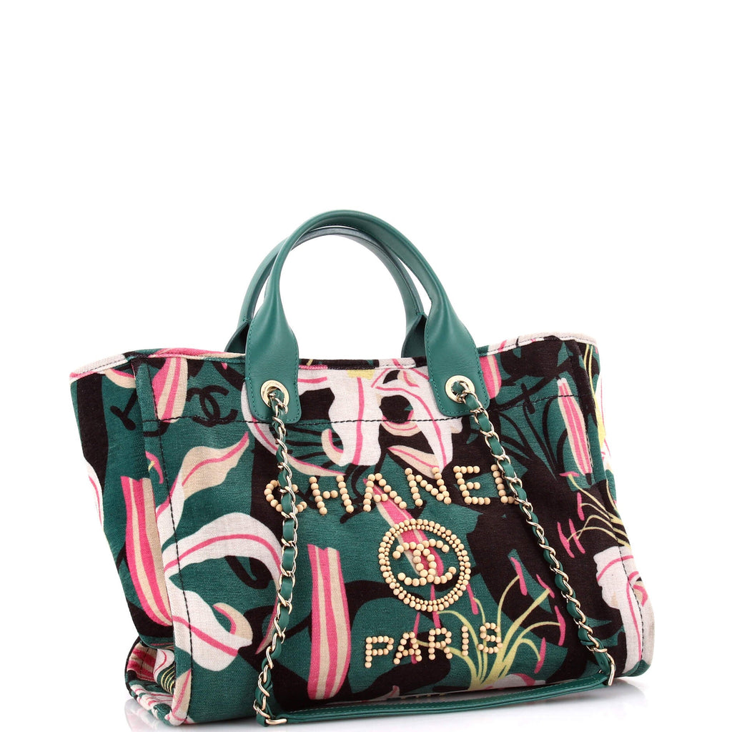 Deauville NM Tote Printed Velvet with Wooden Pearls Small