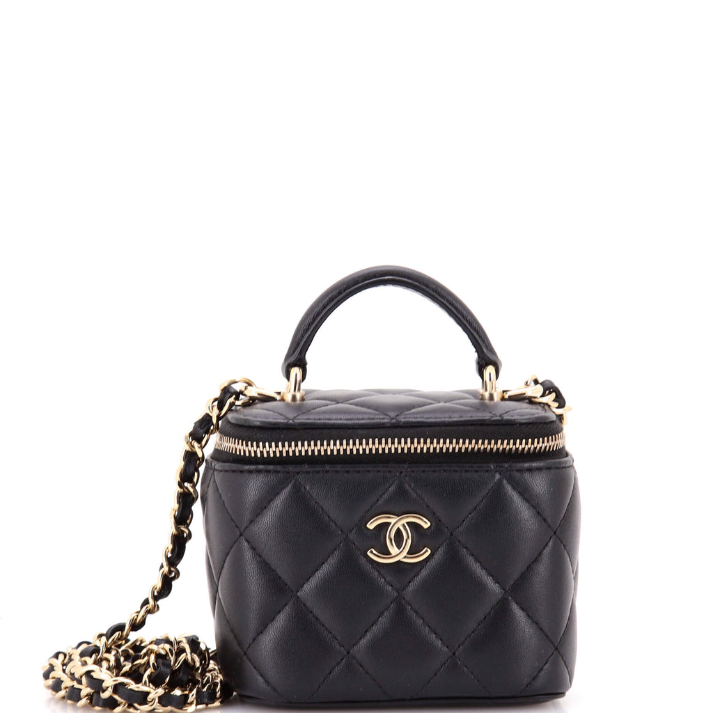 Classic Top Handle Vanity Case with Chain Quilted Lambskin Mini