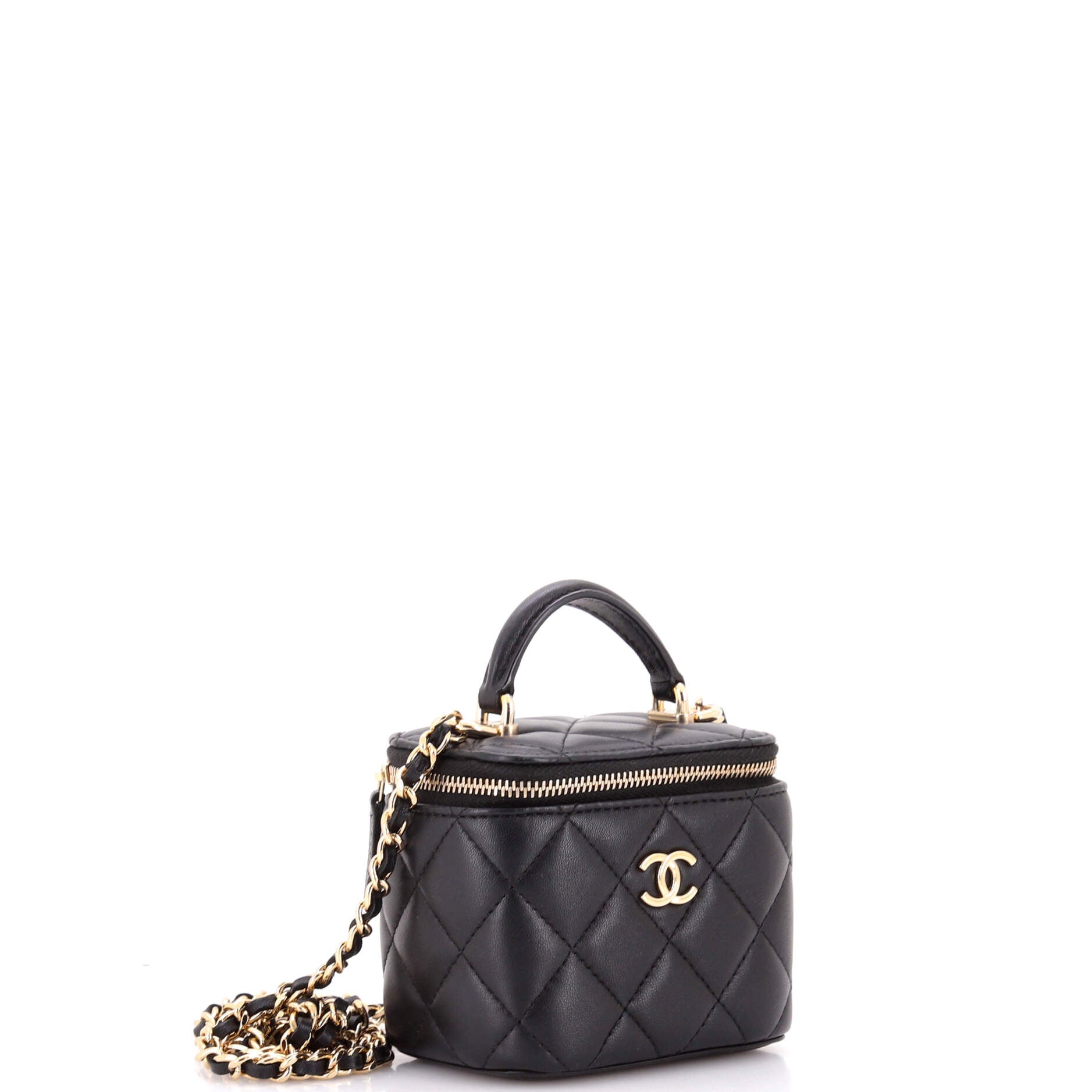 Classic Top Handle Vanity Case with Chain Quilted Lambskin Mini