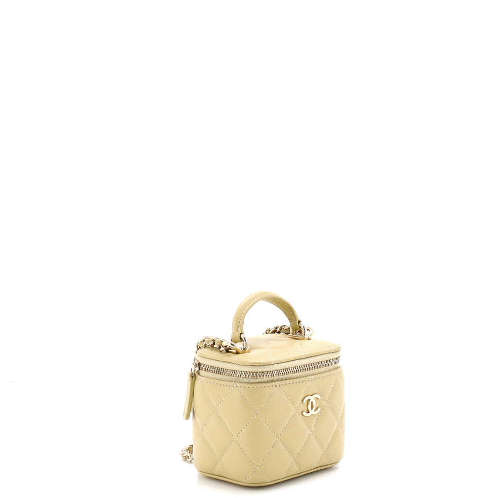Classic Top Handle Vanity Case with Chain Quilted Lambskin Mini