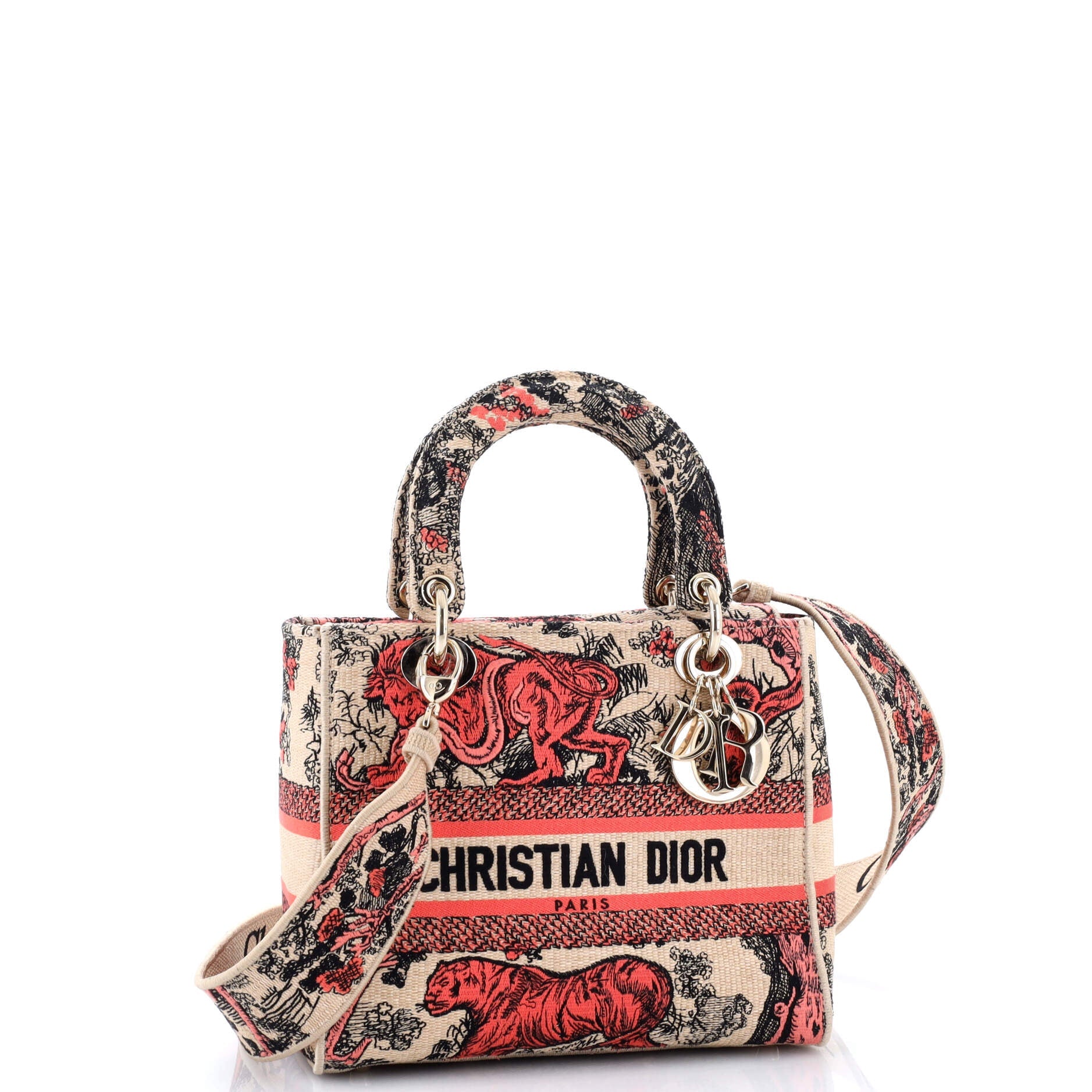 Lady D-Lite Bag Embroidered Raffia Medium