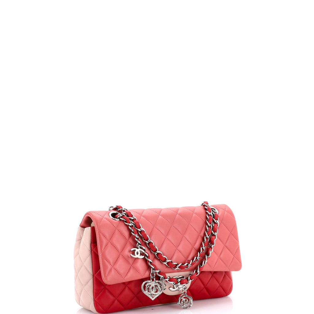 Tricolor Valentine Crystal Hearts Flap Bag Quilted Lambskin Medium