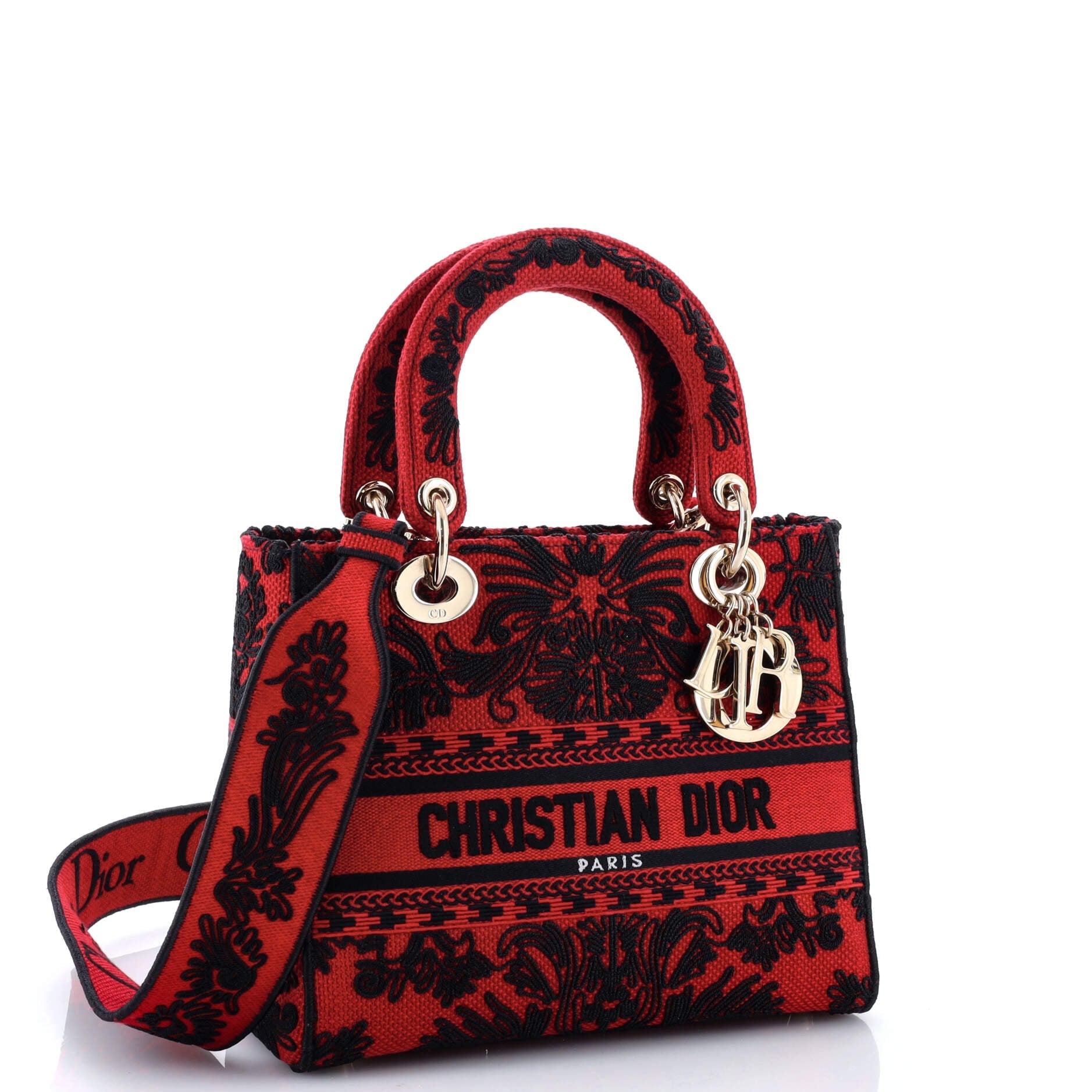 Lady D-Lite Bag Embroidered Canvas Medium