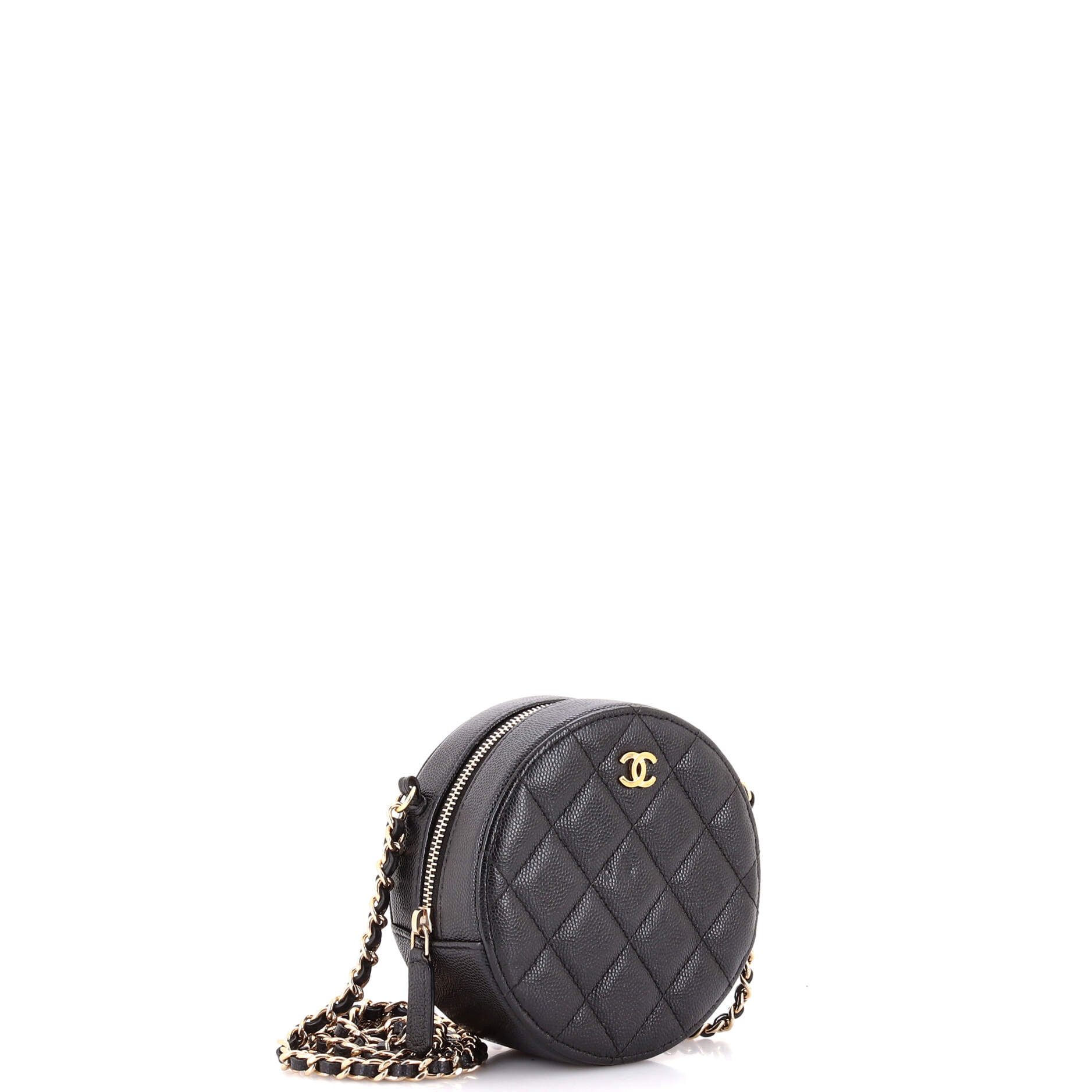 Round Clutch with Chain Quilted Caviar Mini