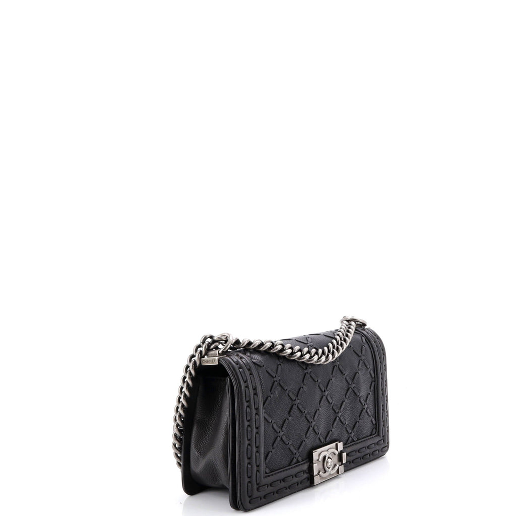 Paris-Dallas Boy Flap Bag Whipstitch Caviar Old Medium