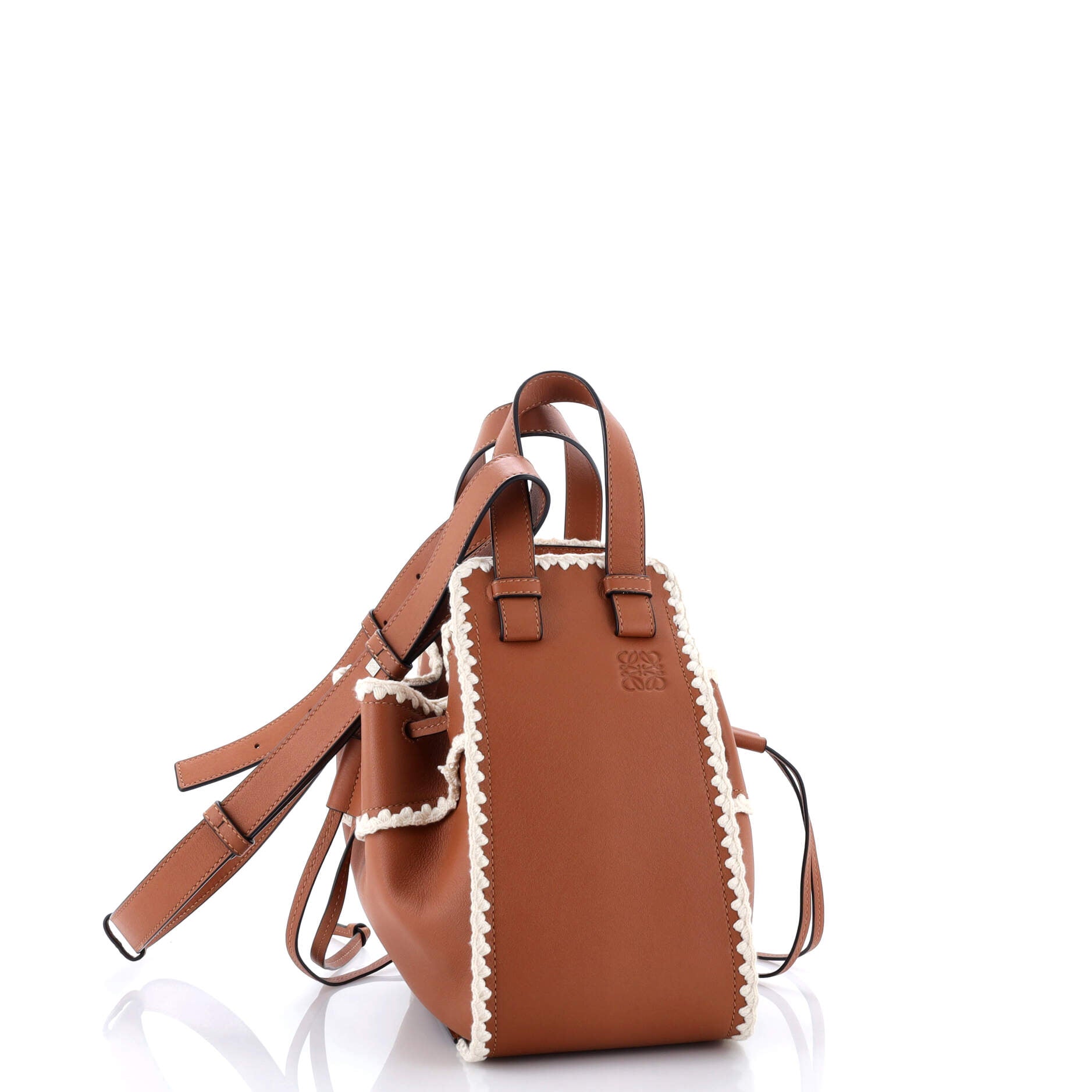 Hammock Bag Leather with Crochet Detail Small