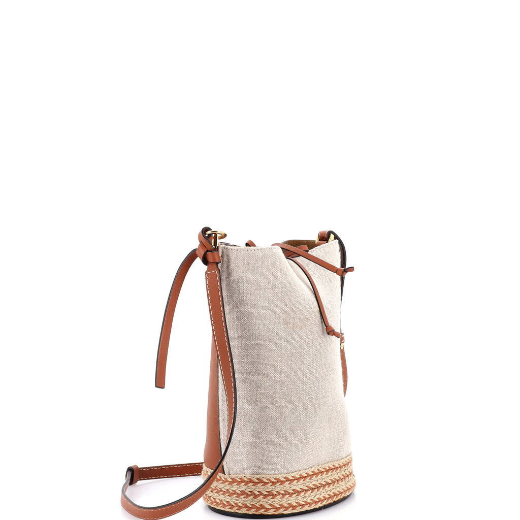 Gate Bucket Bag Leather and Canvas with Raffia Medium