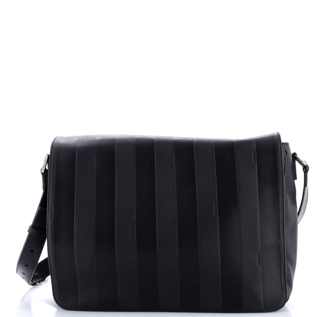 Flap Messenger Bag Pequin Embossed Leather Large
