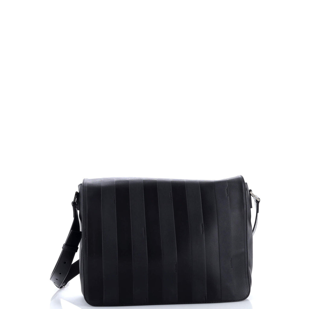 Flap Messenger Bag Pequin Embossed Leather Large