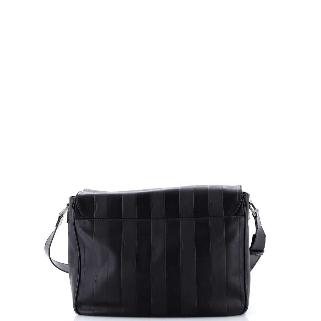 Flap Messenger Bag Pequin Embossed Leather Large
