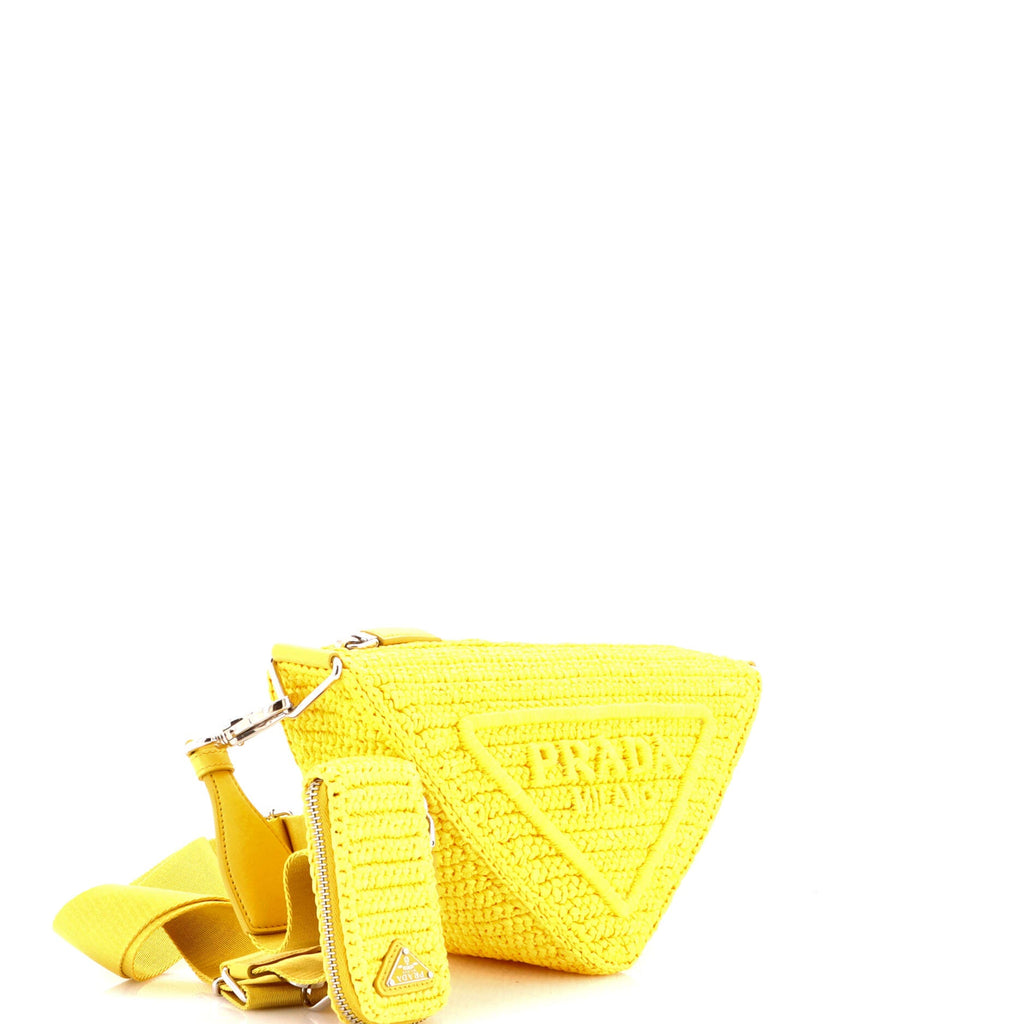 Triangle Logo Zip Crossbody Bag Crochet Raffia Small