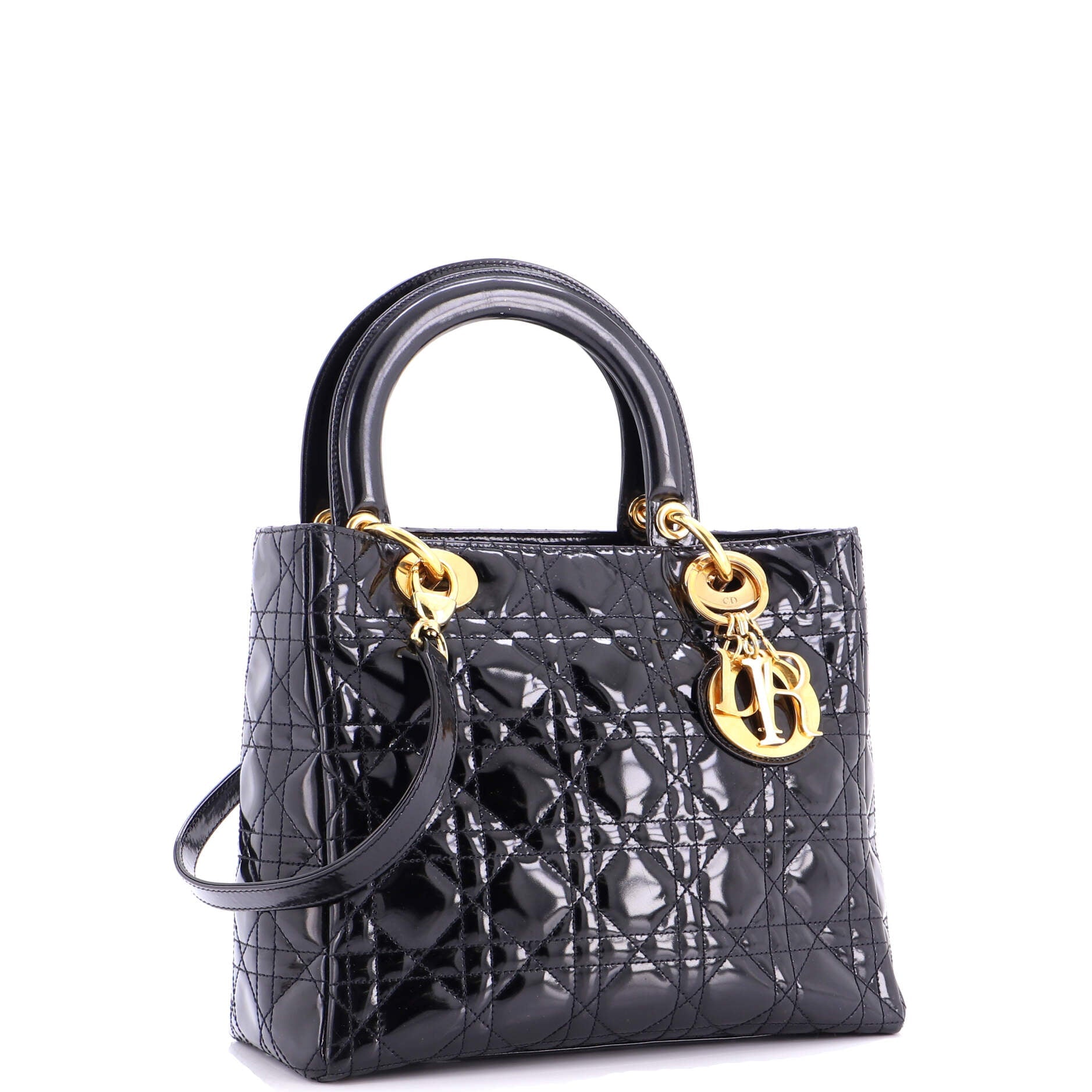 Vintage Lady Dior Bag Cannage Quilt Patent Medium