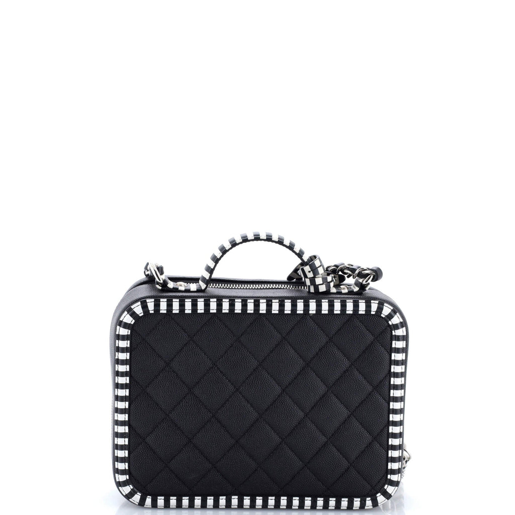 Filigree Vanity Case Quilted Caviar with Striped Leather Large