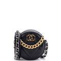 19 Round Clutch with Chain Quilted Leather