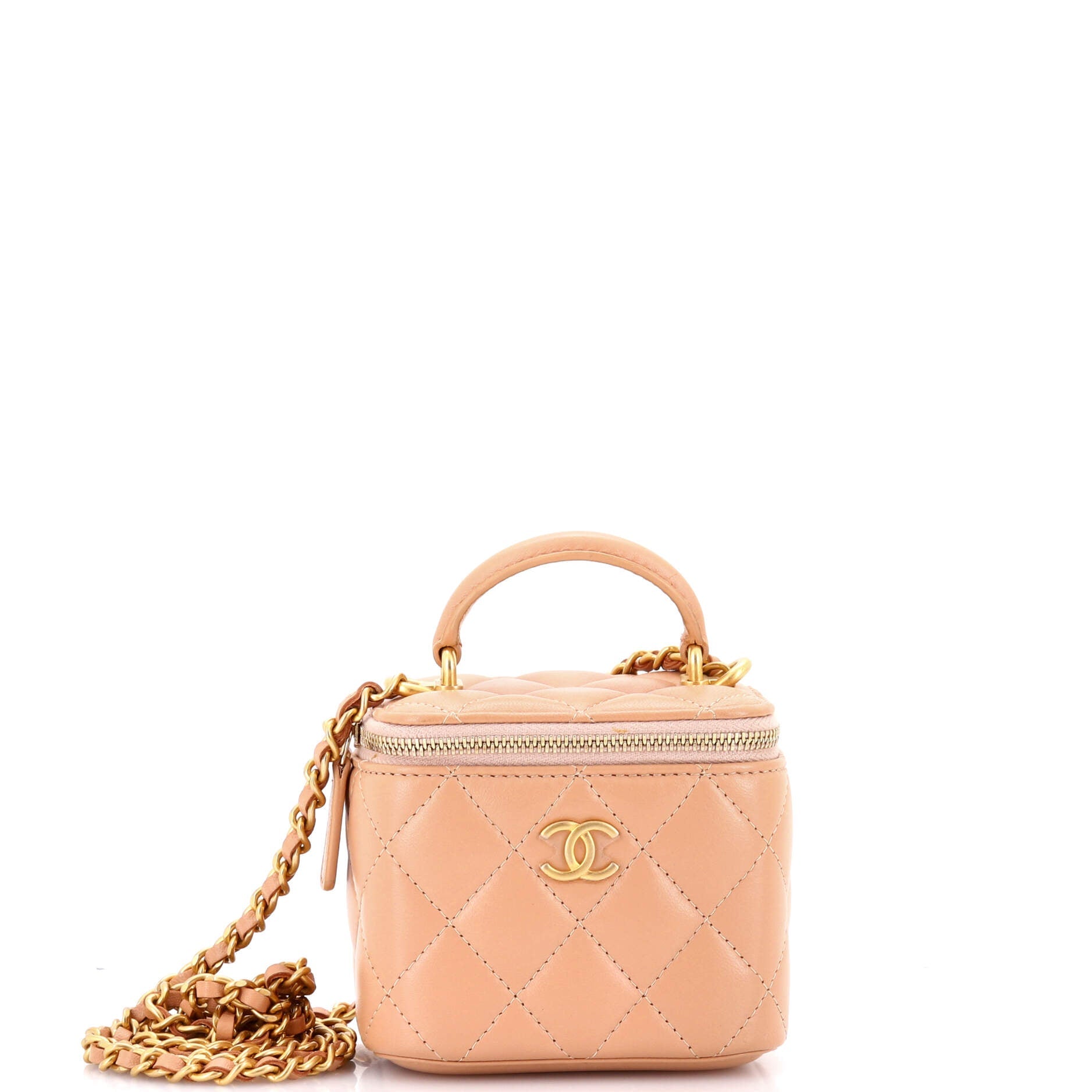 Classic Top Handle Vanity Case with Chain Quilted Lambskin Mini