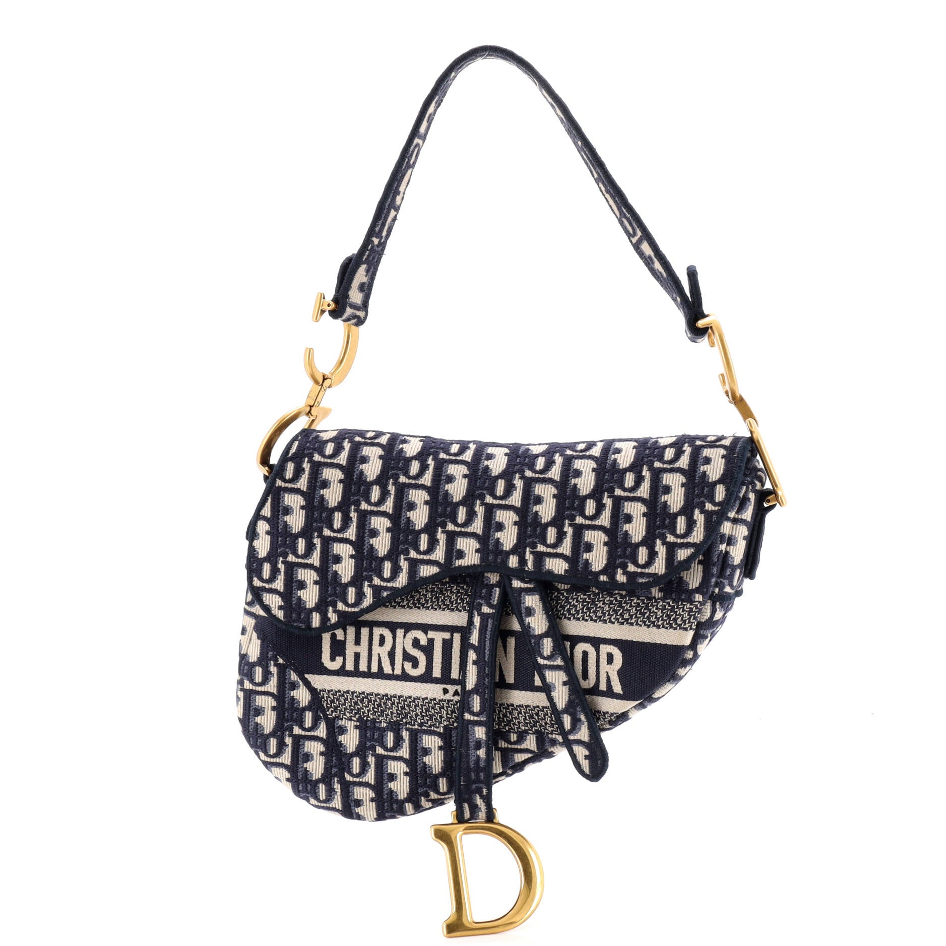 Saddle Handbag Logo Embroidered Oblique Canvas Medium