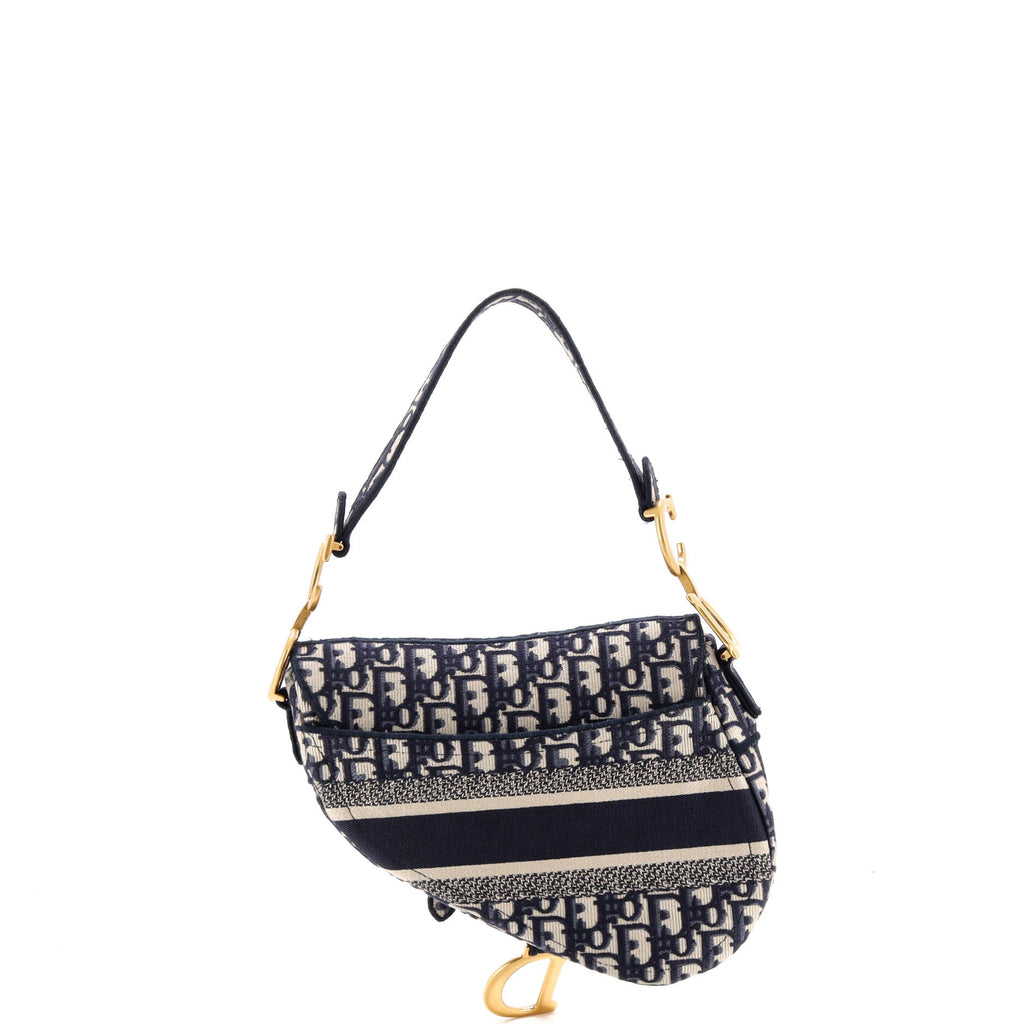 Saddle Handbag Logo Embroidered Oblique Canvas Medium