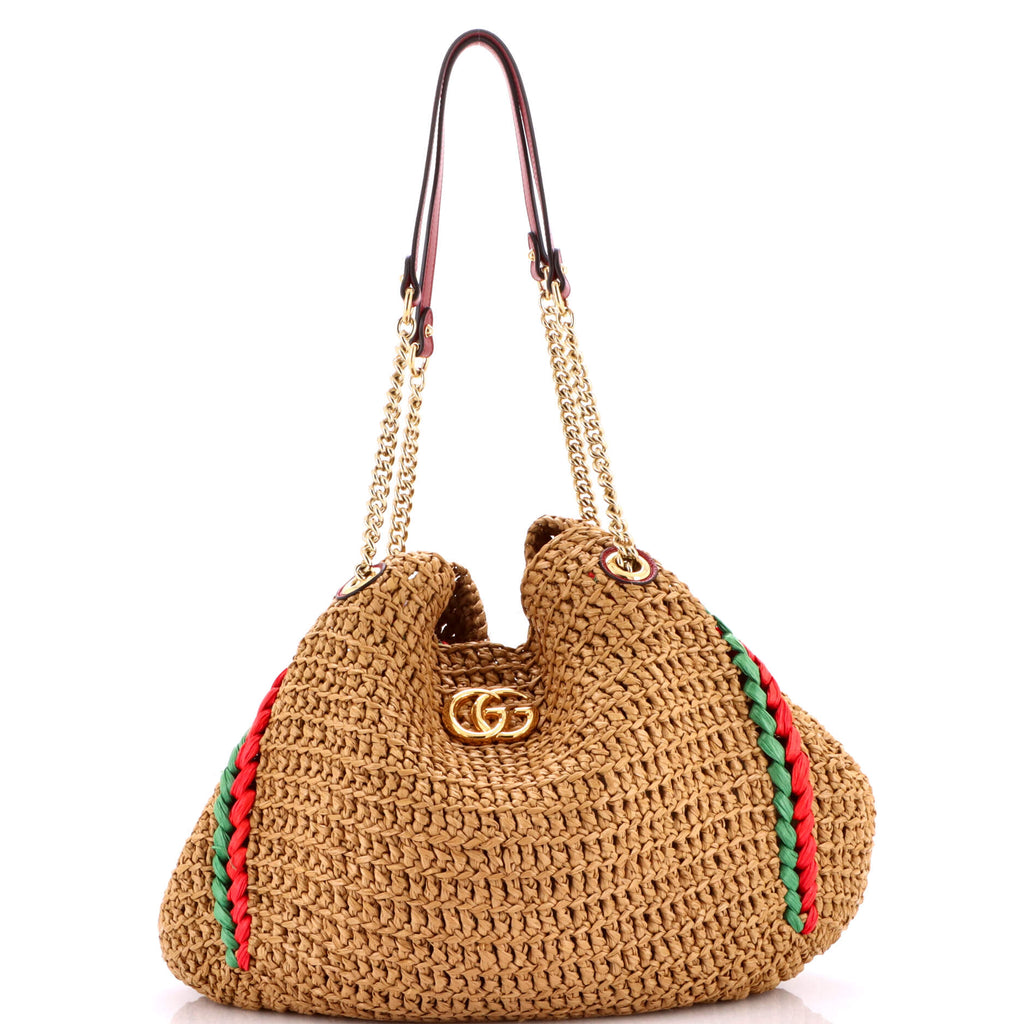 GG Marmont Chain Tote Raffia Large
