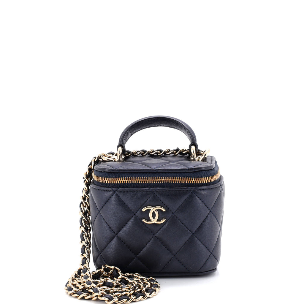 Classic Top Handle Vanity Case with Chain Quilted Lambskin Mini