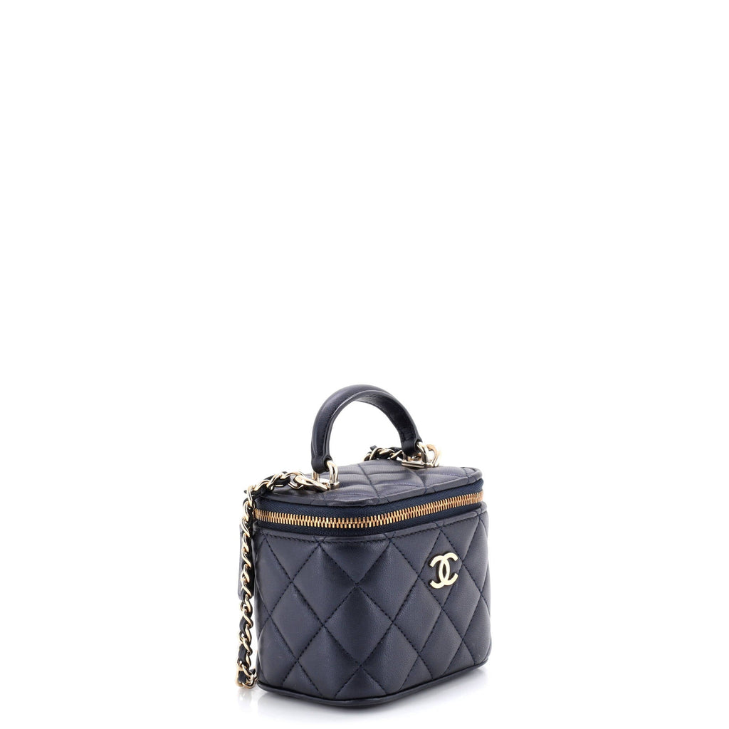 Classic Top Handle Vanity Case with Chain Quilted Lambskin Mini