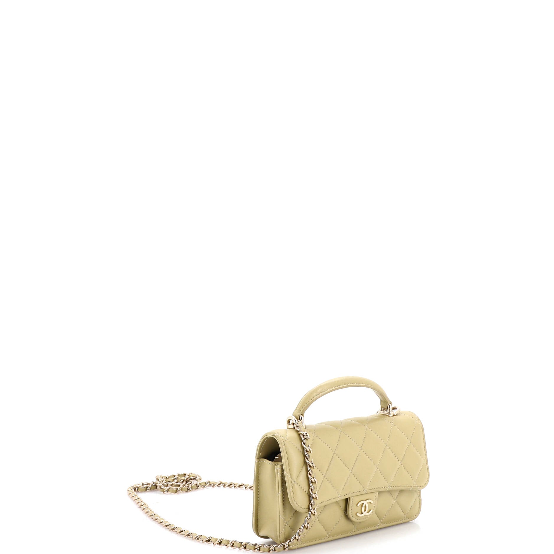 Classic Top Handle Flap Phone Holder with Chain Quilted Lambskin