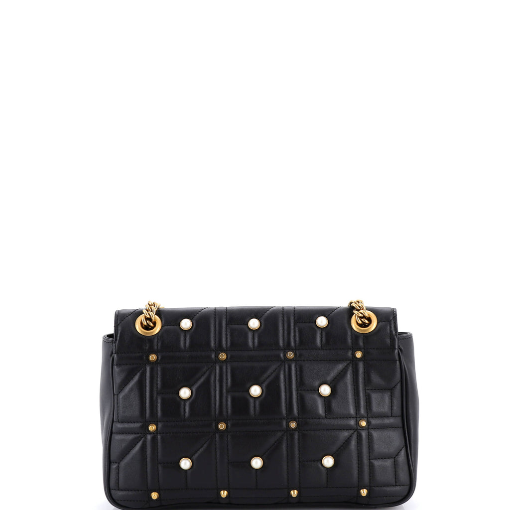 Pearly GG Marmont Flap Bag Embellished Matelasse Leather Medium