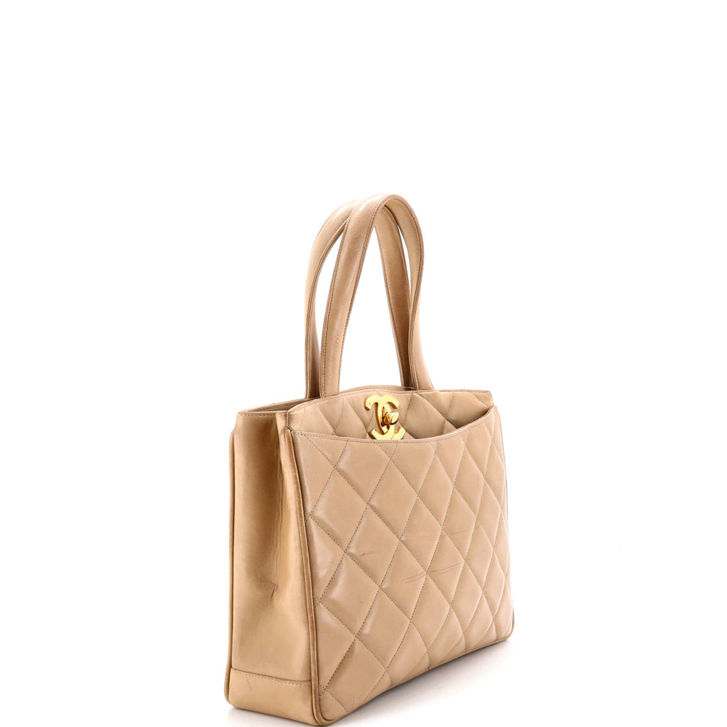 Vintage CC Lock Pocket Tote Quilted Lambskin Small