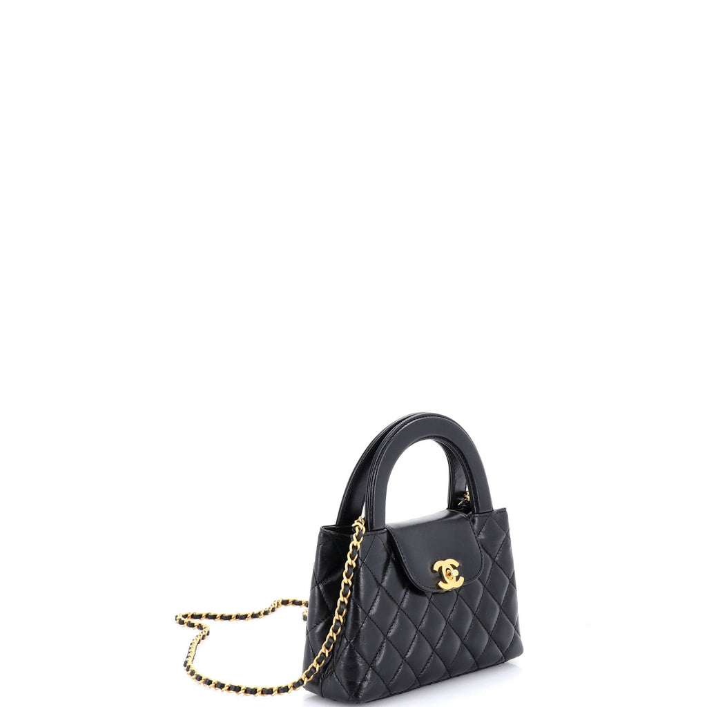 Kelly Top Handle Shopping Bag Quilted Shiny Aged Calfskin Mini