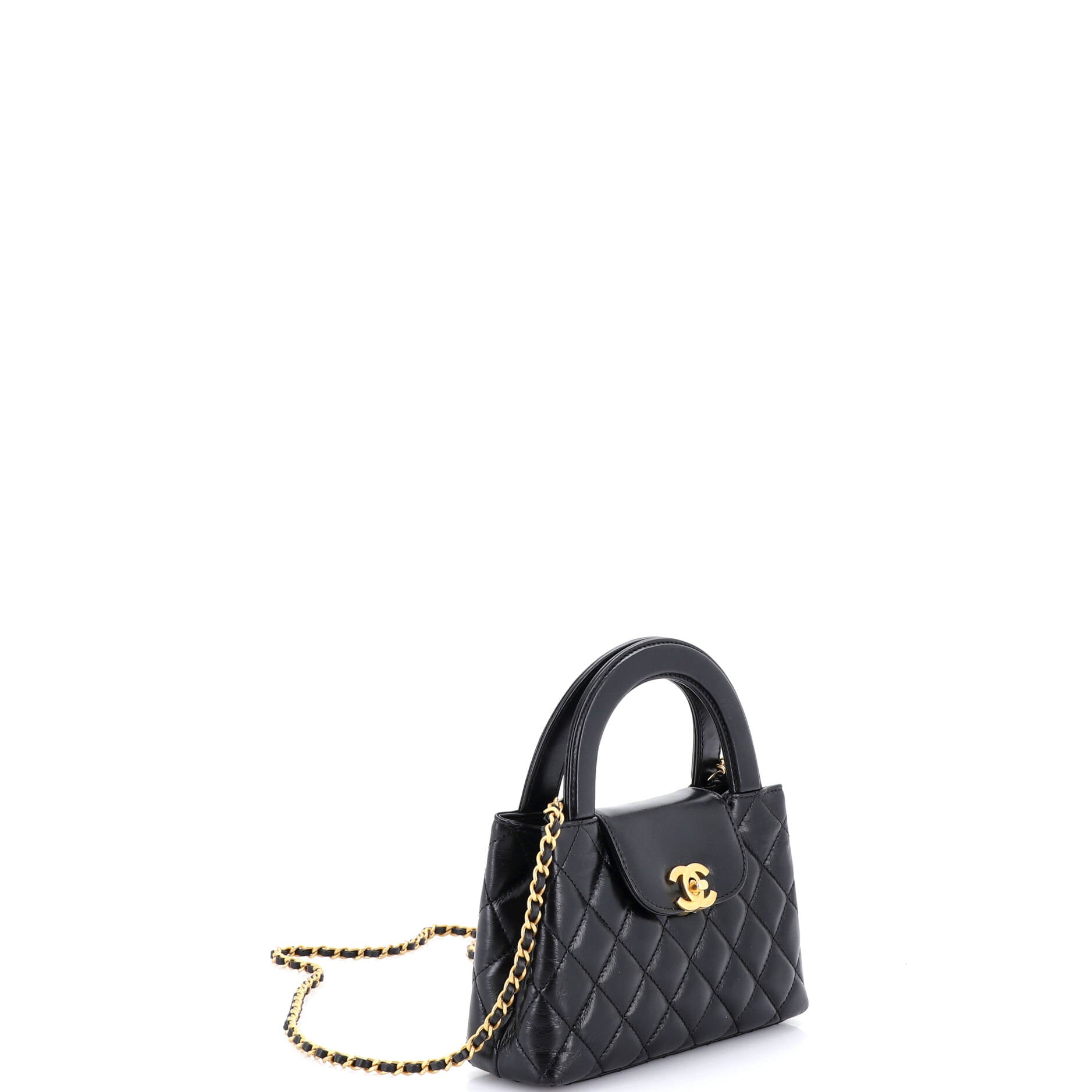 Kelly Top Handle Shopping Bag Quilted Shiny Aged Calfskin Mini