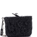 Flower Crystal Chain Shoulder Bag Woven Raffia