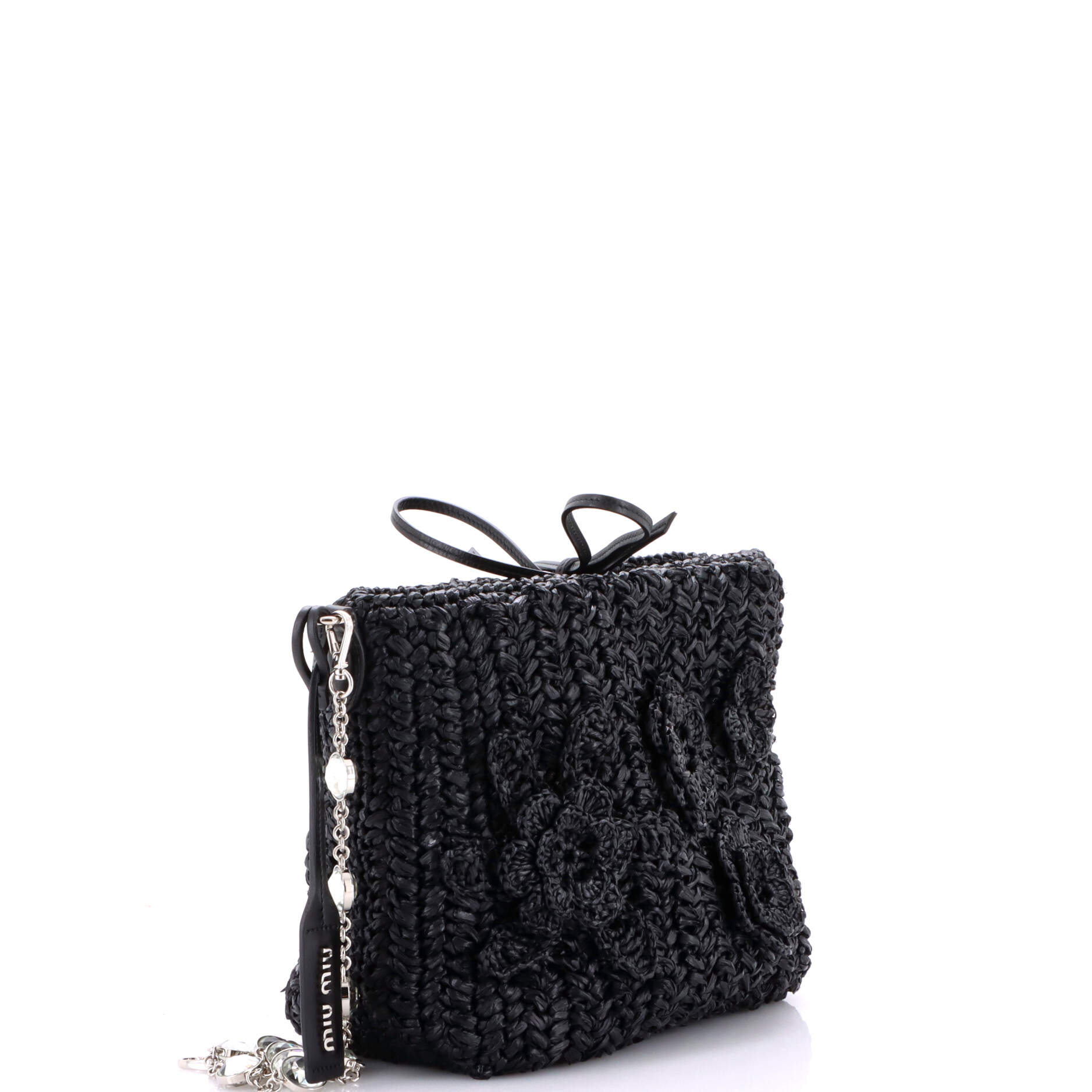 Flower Crystal Chain Shoulder Bag Woven Raffia