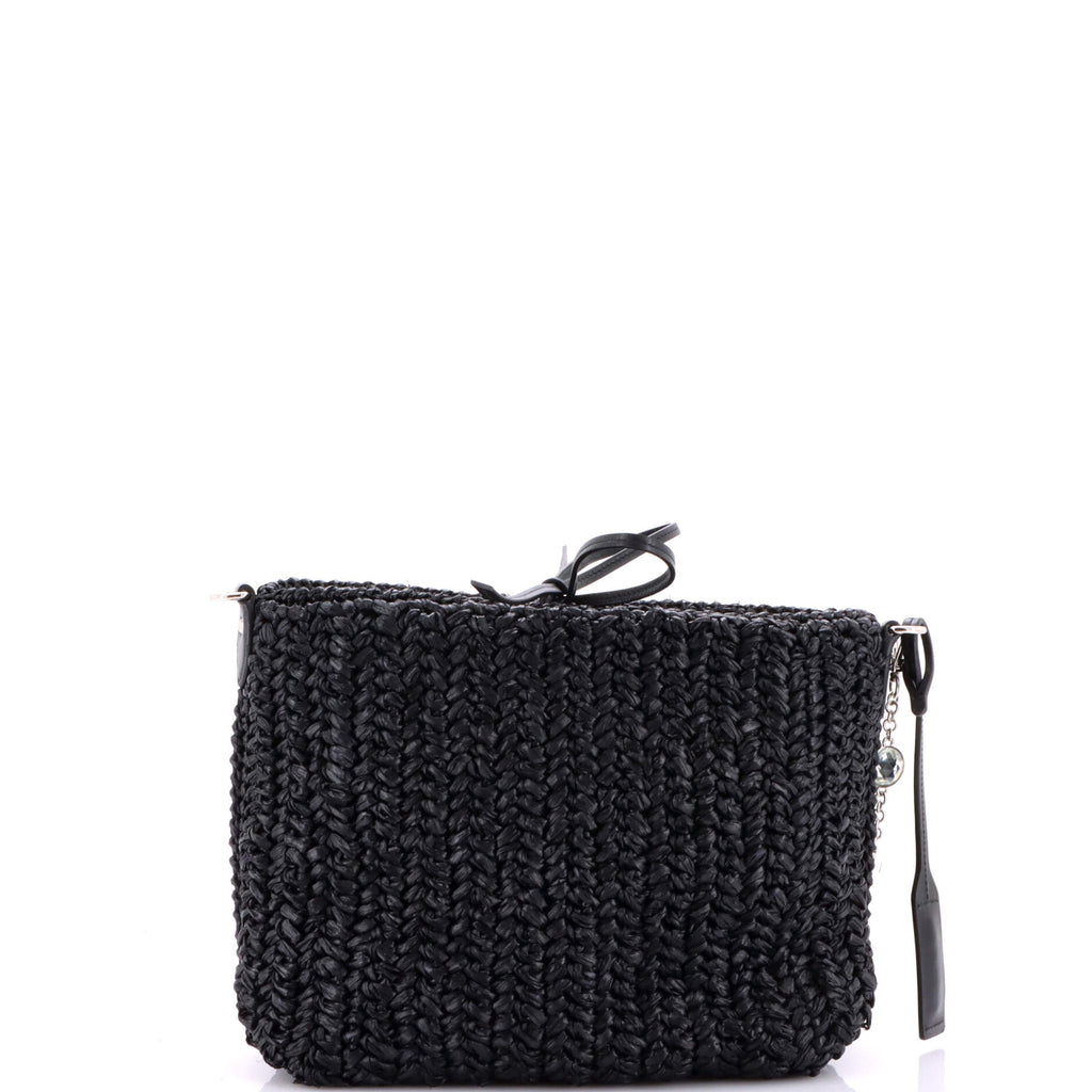 Flower Crystal Chain Shoulder Bag Woven Raffia