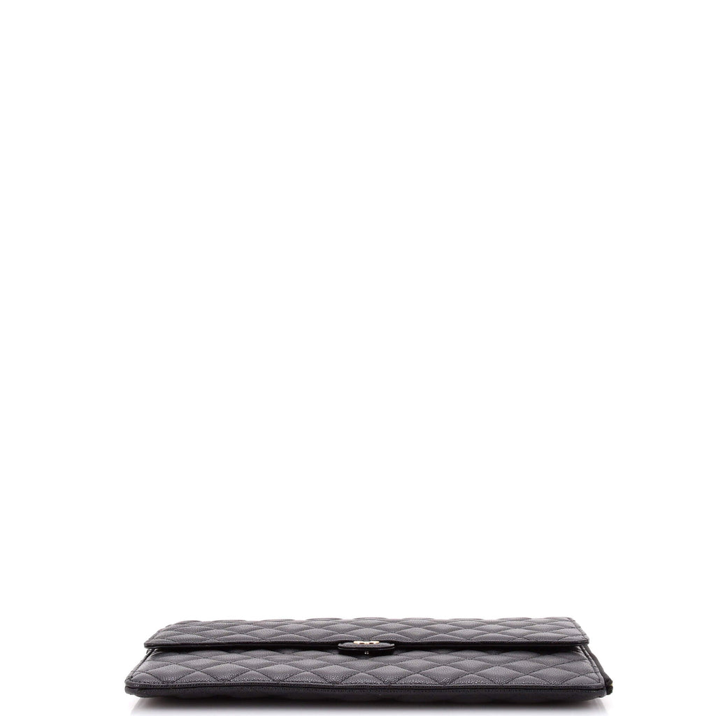 Flap Zip Clutch Quilted Caviar Large