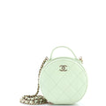 Handle with Care Round Vanity Case with Chain Quilted Caviar Small