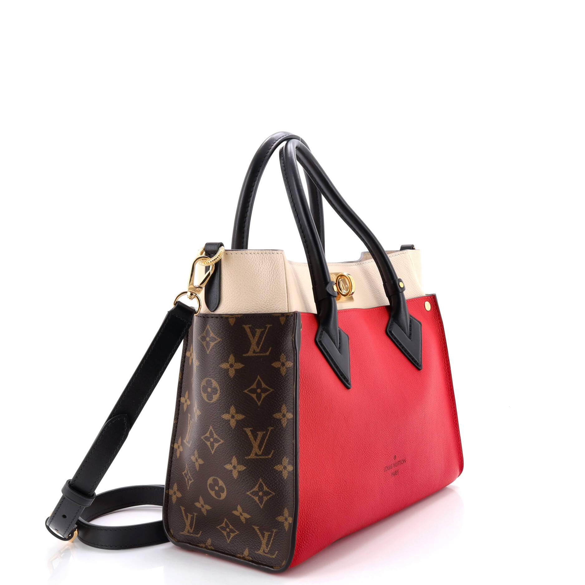 On My Side Tote Leather with Monogram Canvas MM