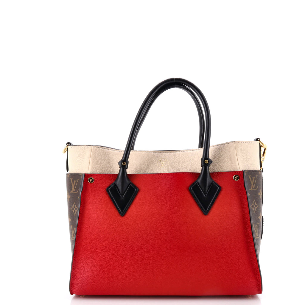 On My Side Tote Leather with Monogram Canvas MM