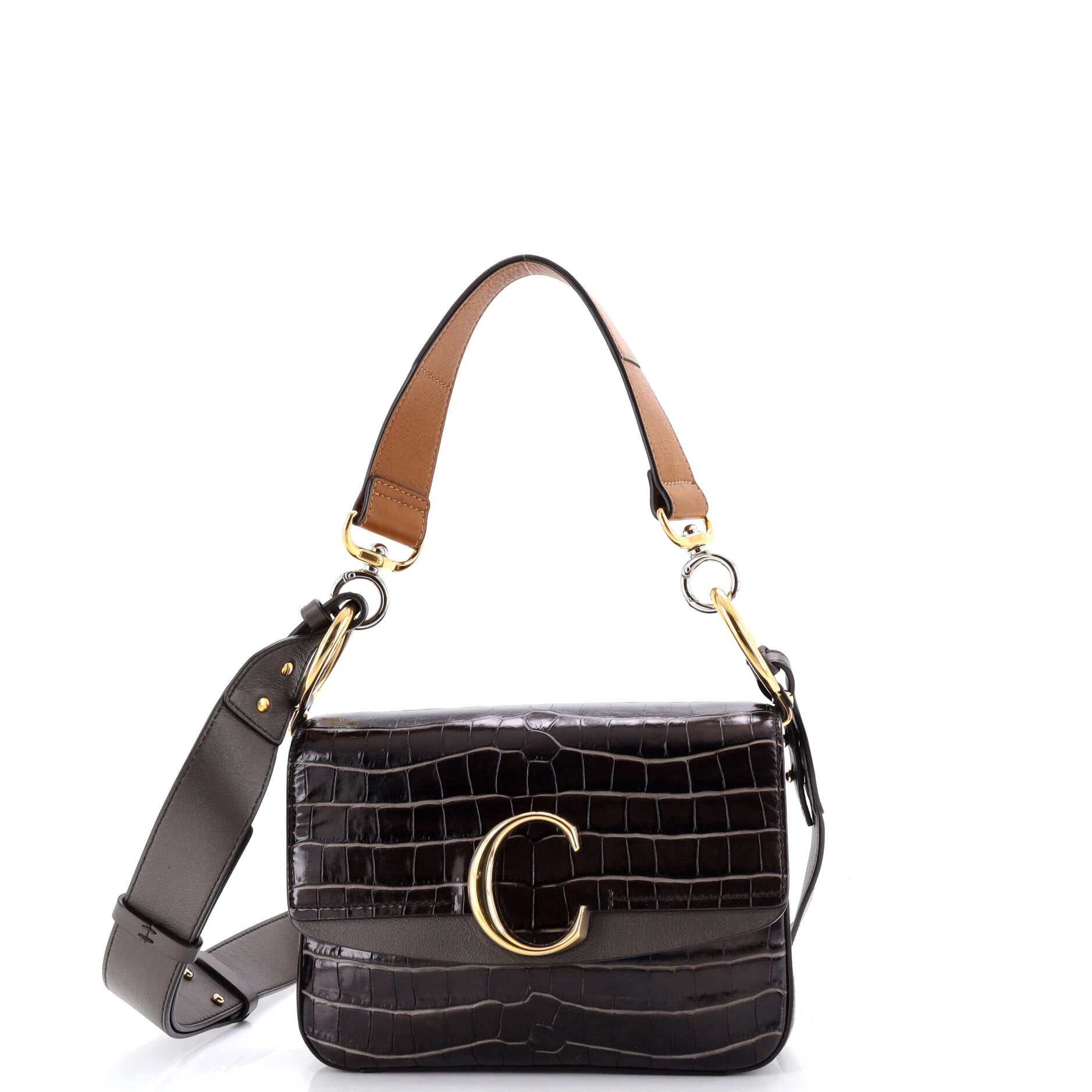 C Double Carry Bag Crocodile Embossed Leather Small