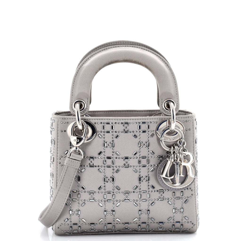 Lady Dior Bag Crystal Embellished Cannage Quilt Satin Mini