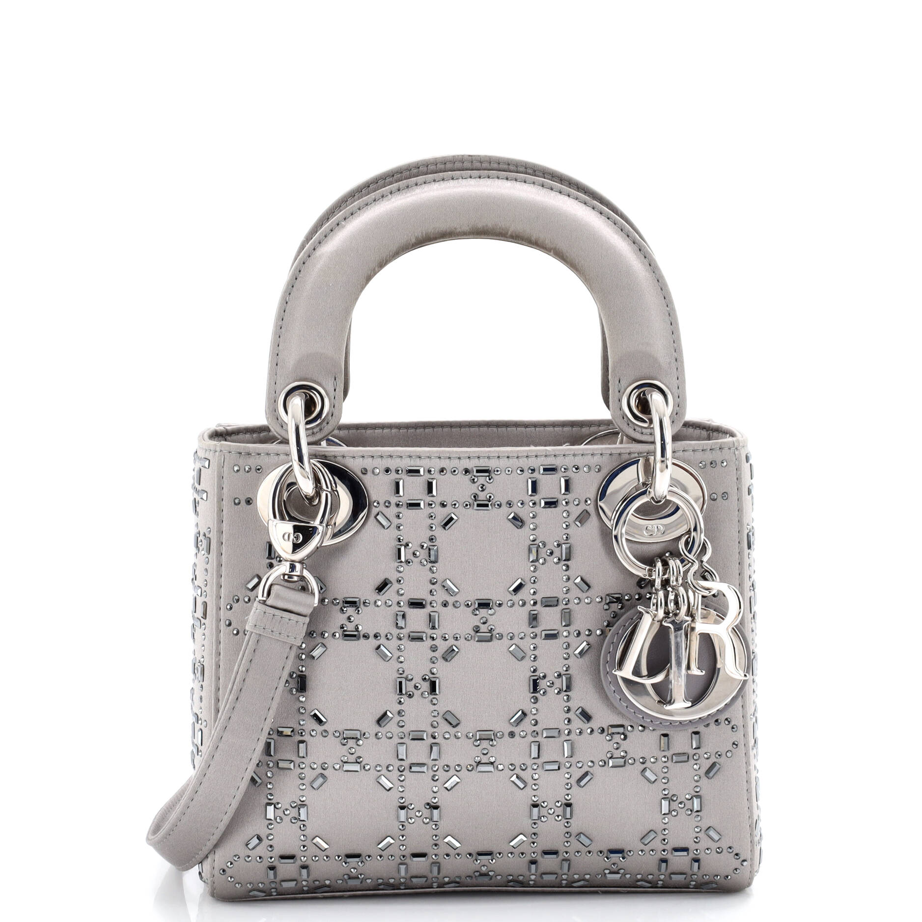 Lady Dior Bag Crystal Embellished Cannage Quilt Satin Mini