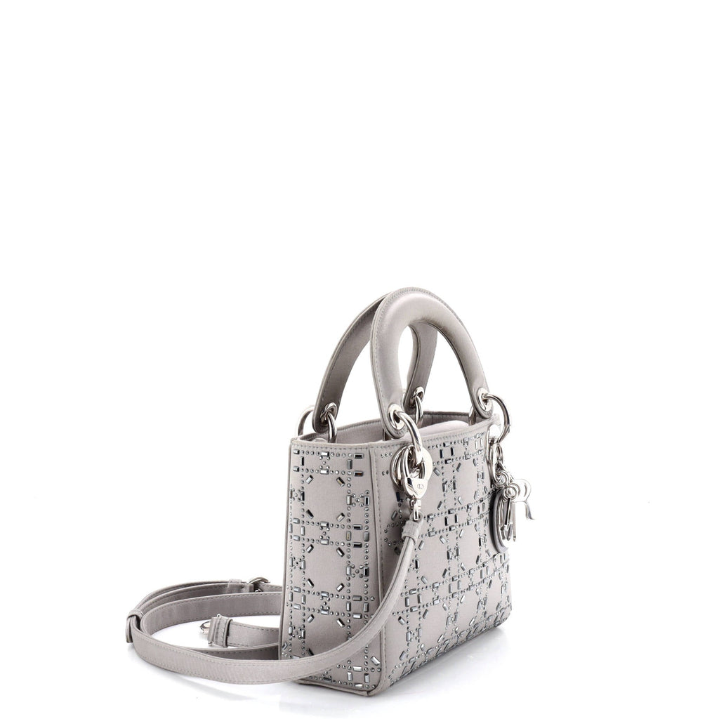 Lady Dior Bag Crystal Embellished Cannage Quilt Satin Mini