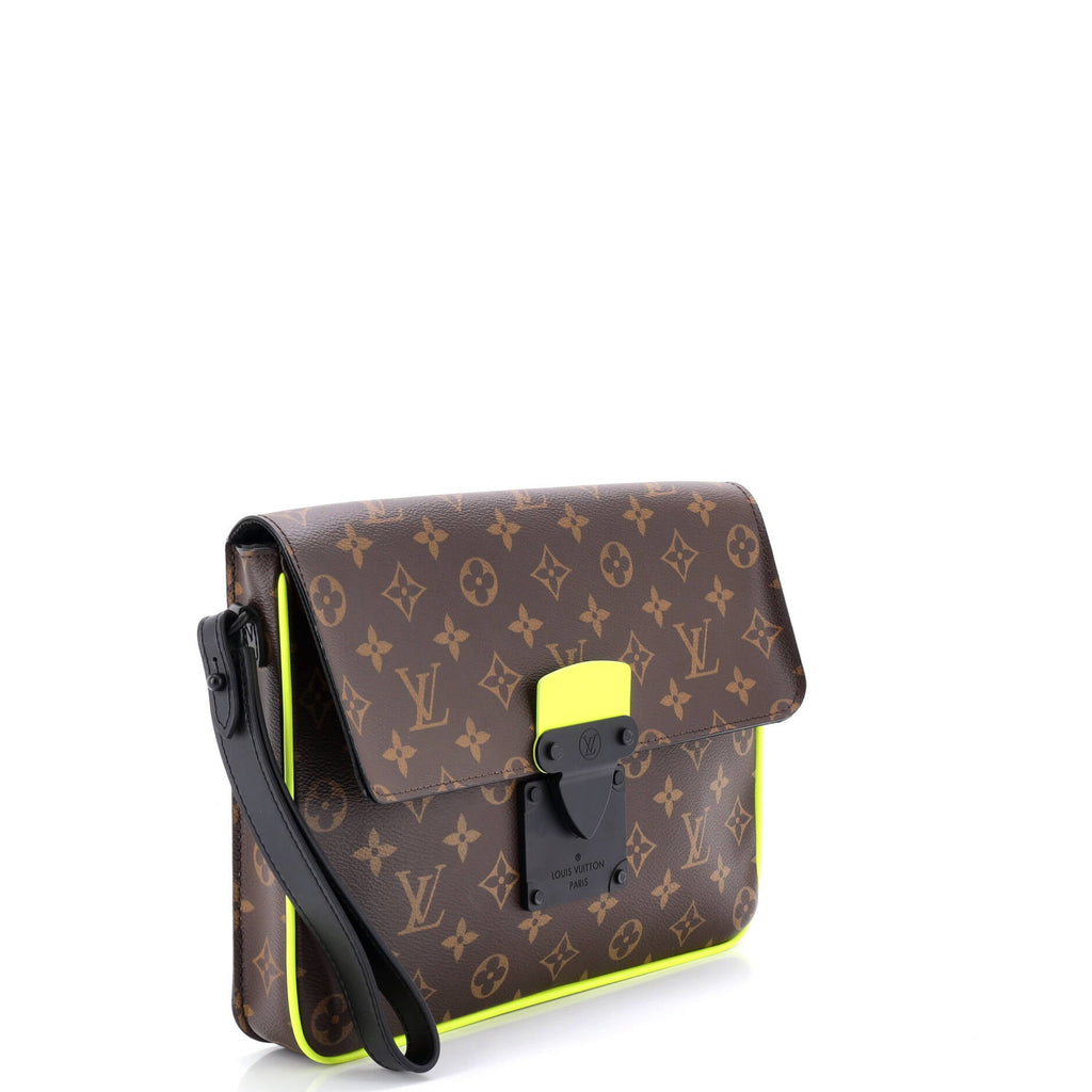 S Lock A4 Wristlet Pouch Macassar Monogram Canvas