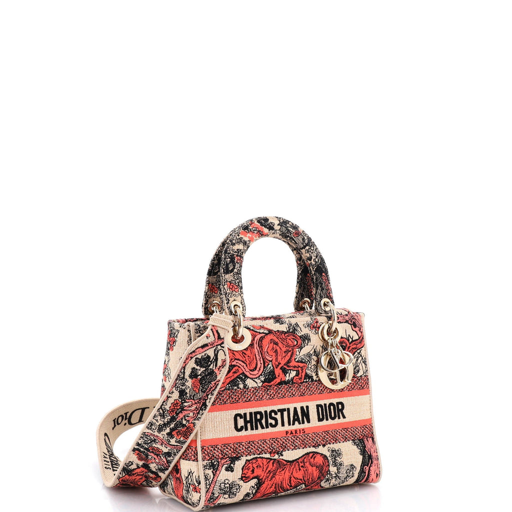 Lady D-Lite Bag Embroidered Raffia Medium
