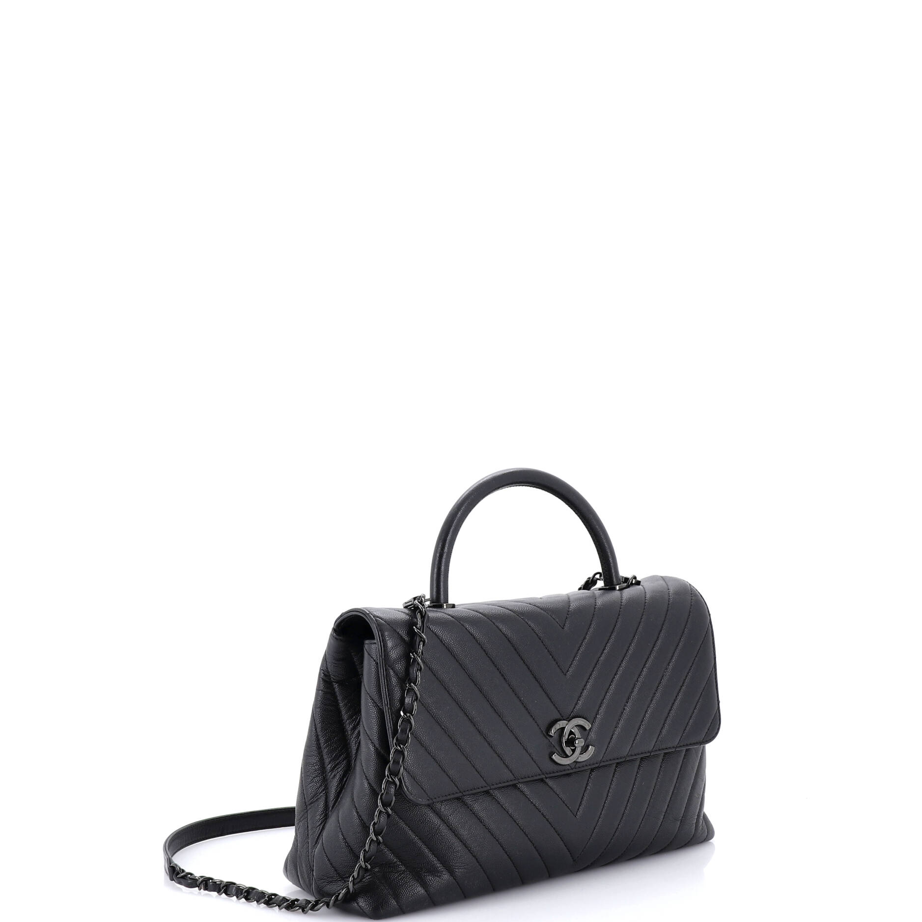 So Black Coco Top Handle Bag Chevron Caviar Medium