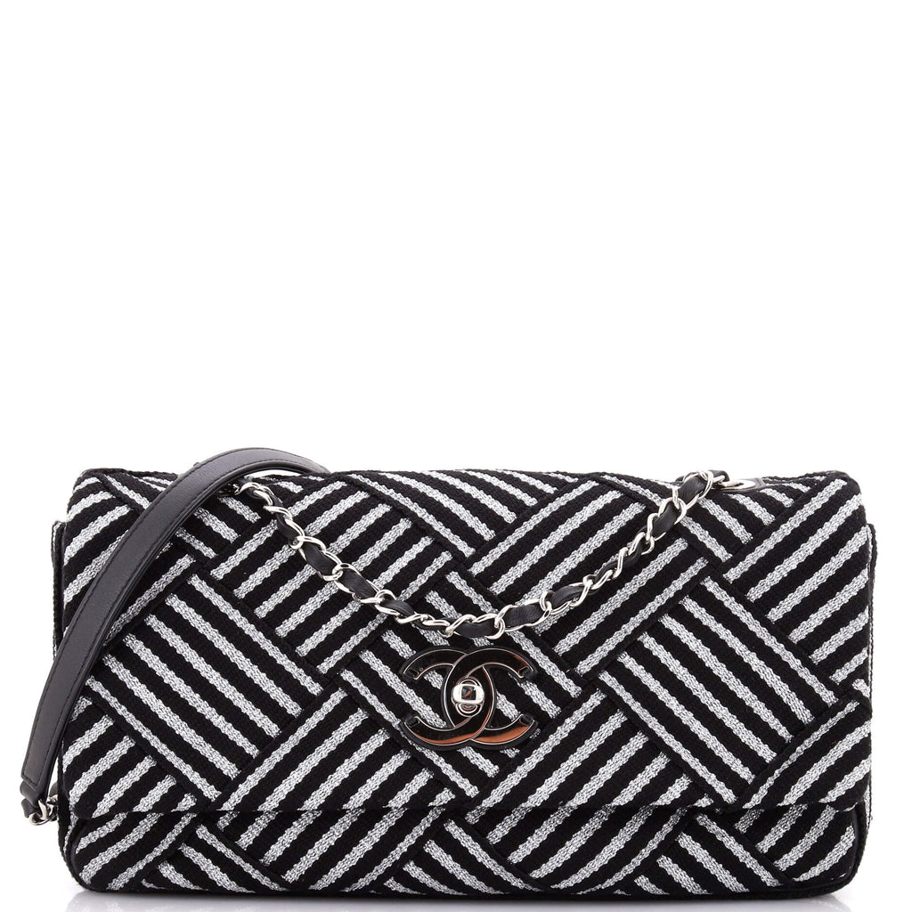 CC Flap Bag Woven Striped Canvas Medium