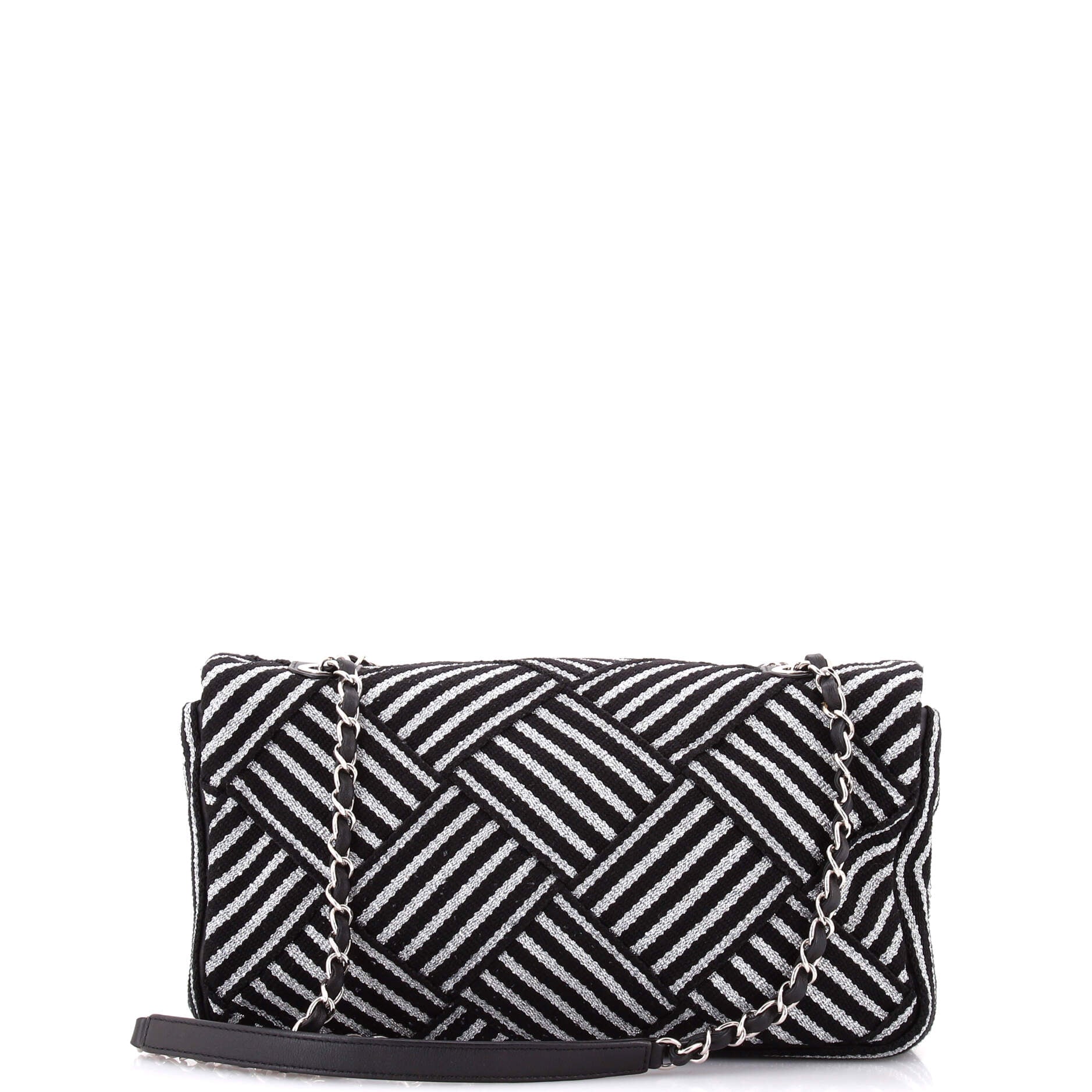 CC Flap Bag Woven Striped Canvas Medium
