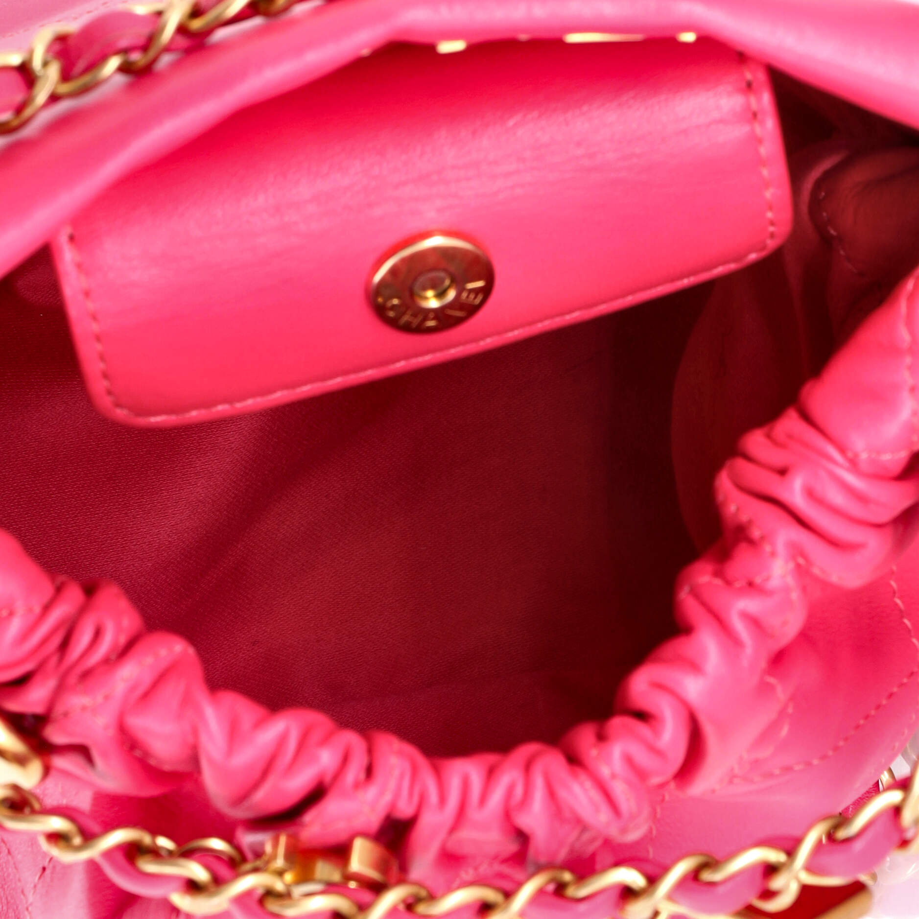 Resin Charms Chain Bucket Bag Quilted Lambskin Small