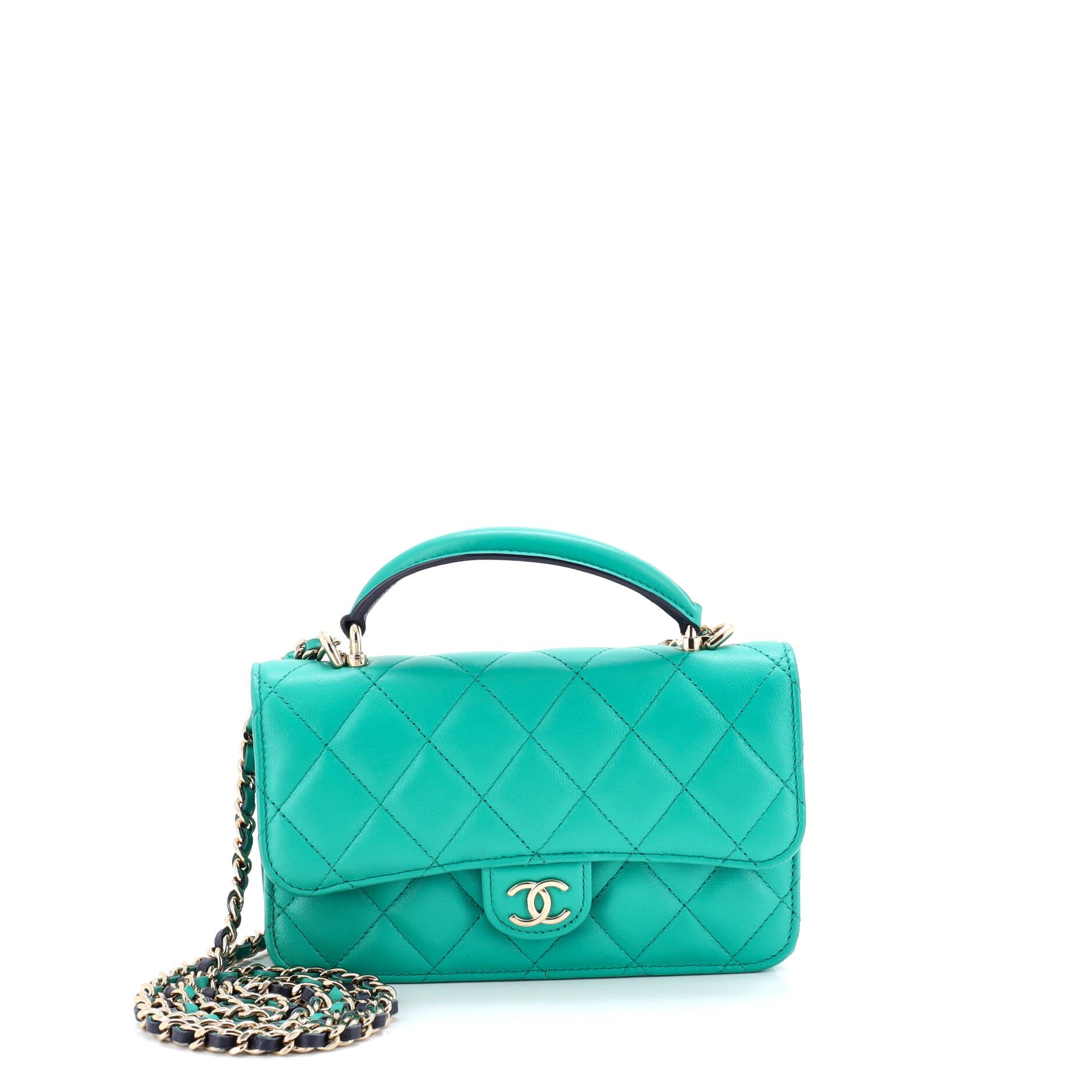 Classic Top Handle Flap Phone Holder with Chain Quilted Lambskin