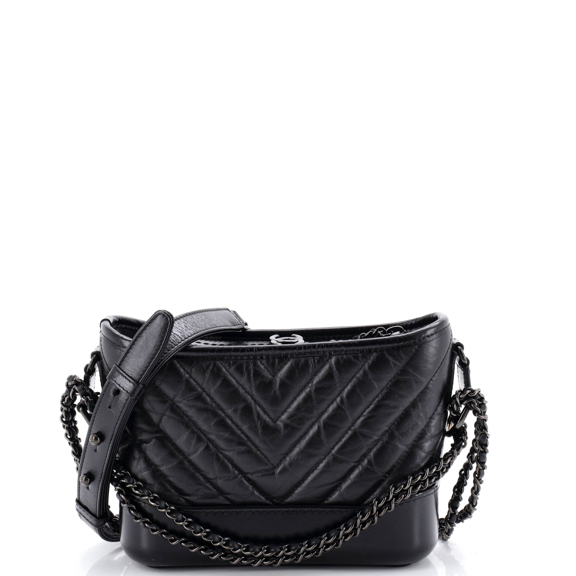 So Black Gabrielle Hobo Chevron Aged Calfskin Small