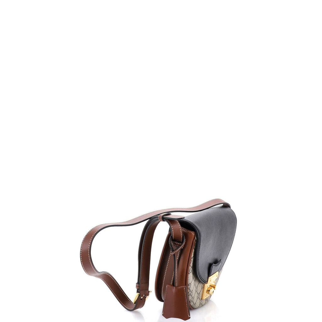 Padlock Saddle Shoulder Bag GG Coated Canvas and Leather Small
